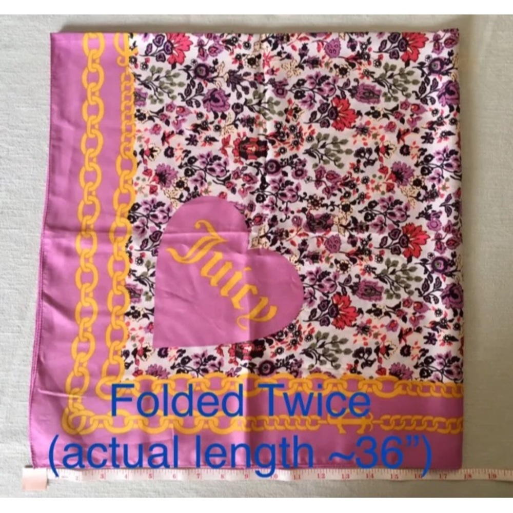 💓Juicy Couture Floral Pink Gold Chain Scarf Cover - Picture 4 of 10